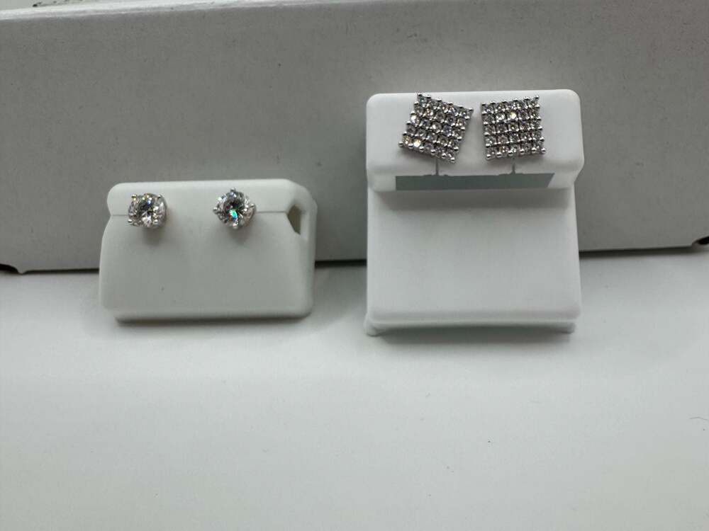 925 Silver Moissanite Stud Earrings Bundle - 6mm Round & Square Pave Set